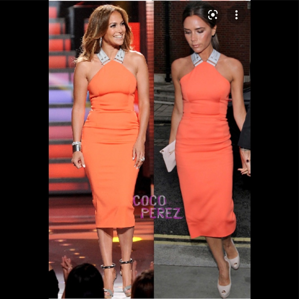 New Rare VICTORIA BECKHAM Tangerine Orange Dress 4